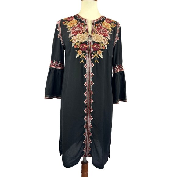 Johnny Was Dresses & Skirts - Johnny Was Black Embroidered Floral Silk Tunic Dress Womens S Artemis